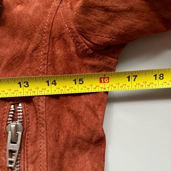 BlankNYC Real Suede Moto Biker Jacket Womens Rust Brown Cropped Belted Small - Picture 7 of 8